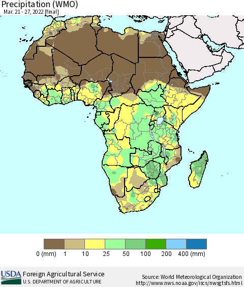 Africa Precipitation (WMO) Thematic Map For 3/21/2022 - 3/27/2022