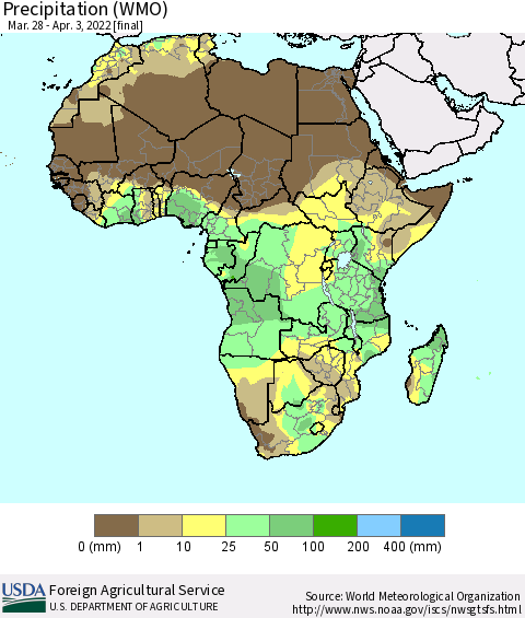 Africa Precipitation (WMO) Thematic Map For 3/28/2022 - 4/3/2022
