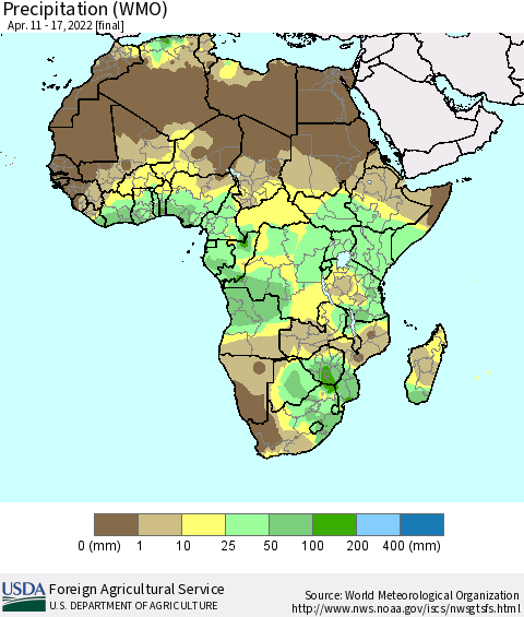 Africa Precipitation (WMO) Thematic Map For 4/11/2022 - 4/17/2022