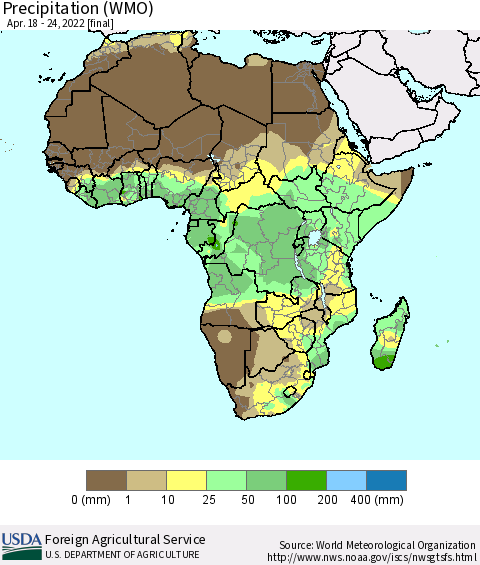 Africa Precipitation (WMO) Thematic Map For 4/18/2022 - 4/24/2022