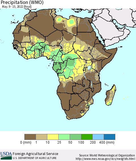 Africa Precipitation (WMO) Thematic Map For 5/9/2022 - 5/15/2022