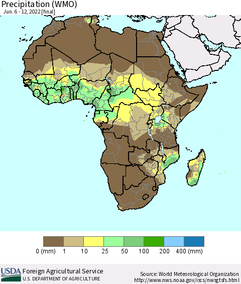 Africa Precipitation (WMO) Thematic Map For 6/6/2022 - 6/12/2022