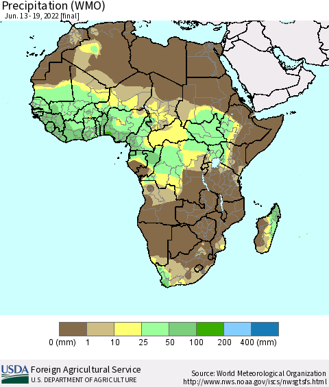 Africa Precipitation (WMO) Thematic Map For 6/13/2022 - 6/19/2022
