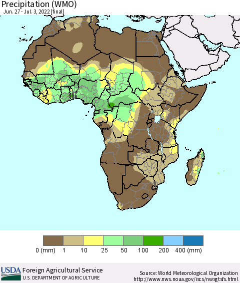 Africa Precipitation (WMO) Thematic Map For 6/27/2022 - 7/3/2022