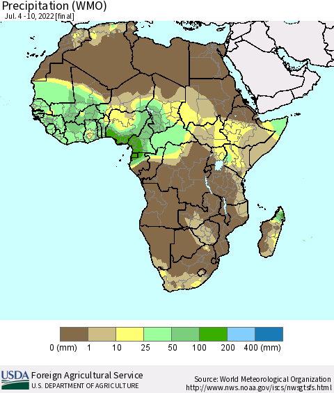Africa Precipitation (WMO) Thematic Map For 7/4/2022 - 7/10/2022