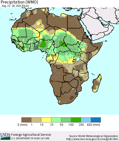 Africa Precipitation (WMO) Thematic Map For 8/22/2022 - 8/28/2022