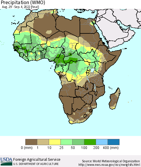 Africa Precipitation (WMO) Thematic Map For 8/29/2022 - 9/4/2022