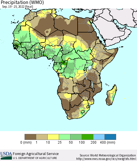 Africa Precipitation (WMO) Thematic Map For 9/19/2022 - 9/25/2022