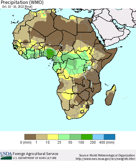 Africa Precipitation (WMO) Thematic Map For 10/10/2022 - 10/16/2022
