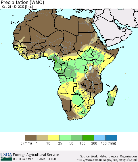 Africa Precipitation (WMO) Thematic Map For 10/24/2022 - 10/30/2022