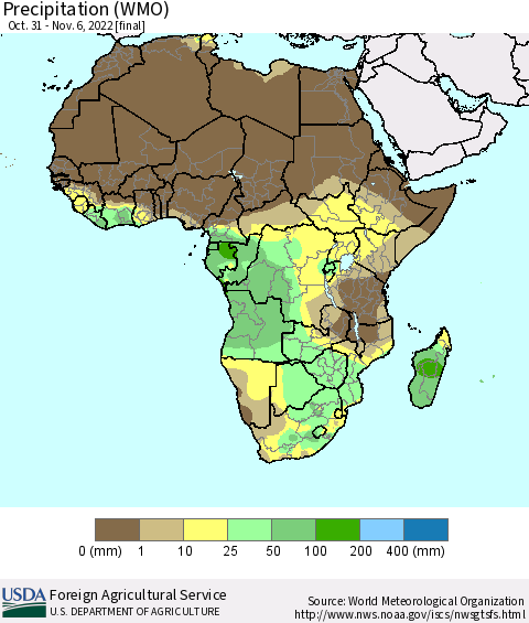 Africa Precipitation (WMO) Thematic Map For 10/31/2022 - 11/6/2022