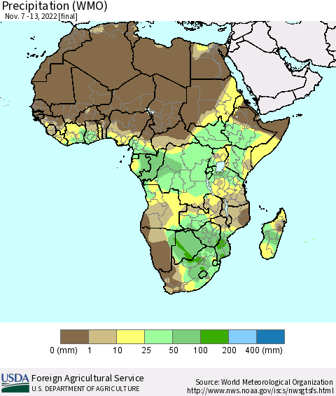 Africa Precipitation (WMO) Thematic Map For 11/7/2022 - 11/13/2022