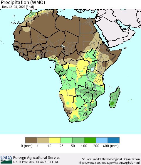 Africa Precipitation (WMO) Thematic Map For 12/12/2022 - 12/18/2022