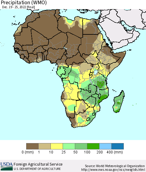 Africa Precipitation (WMO) Thematic Map For 12/19/2022 - 12/25/2022
