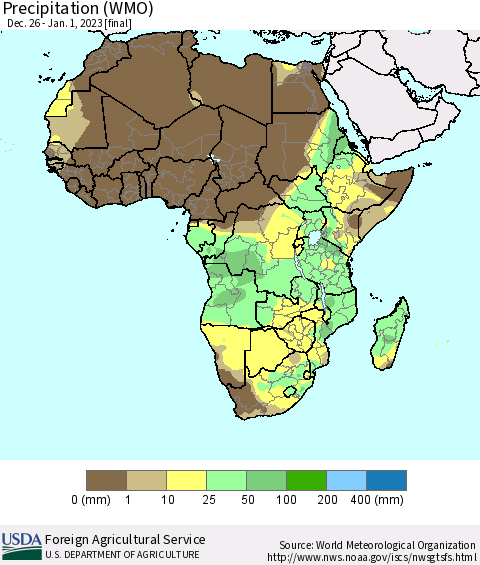 Africa Precipitation (WMO) Thematic Map For 12/26/2022 - 1/1/2023