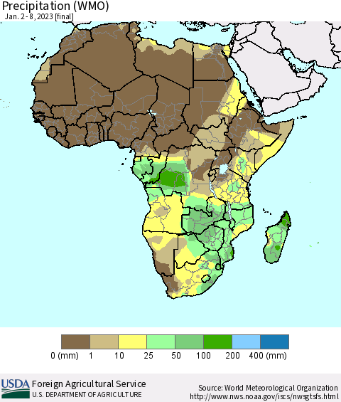 Africa Precipitation (WMO) Thematic Map For 1/2/2023 - 1/8/2023