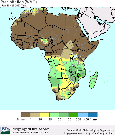 Africa Precipitation (WMO) Thematic Map For 1/16/2023 - 1/22/2023