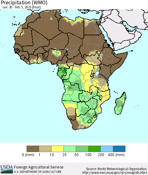 Africa Precipitation (WMO) Thematic Map For 1/30/2023 - 2/5/2023