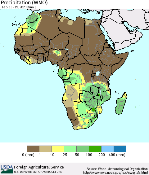 Africa Precipitation (WMO) Thematic Map For 2/13/2023 - 2/19/2023