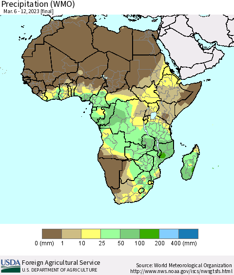 Africa Precipitation (WMO) Thematic Map For 3/6/2023 - 3/12/2023