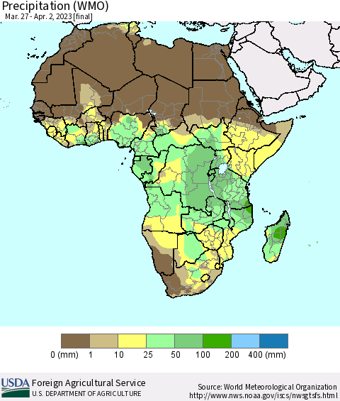 Africa Precipitation (WMO) Thematic Map For 3/27/2023 - 4/2/2023