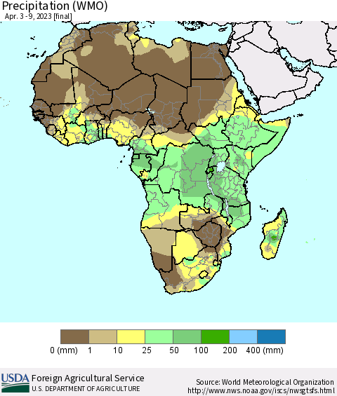 Africa Precipitation (WMO) Thematic Map For 4/3/2023 - 4/9/2023