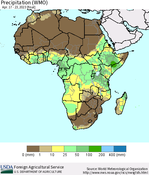 Africa Precipitation (WMO) Thematic Map For 4/17/2023 - 4/23/2023