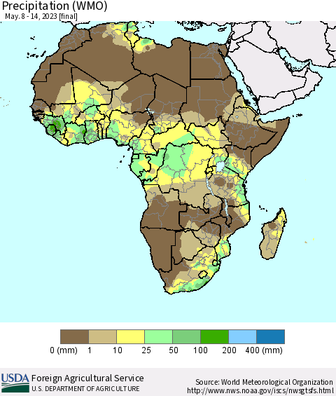 Africa Precipitation (WMO) Thematic Map For 5/8/2023 - 5/14/2023