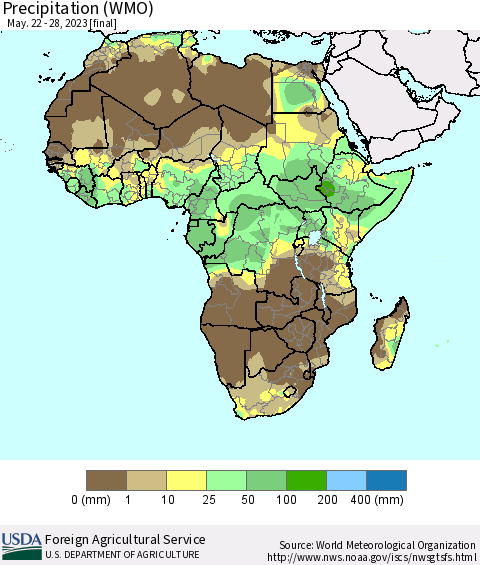Africa Precipitation (WMO) Thematic Map For 5/22/2023 - 5/28/2023
