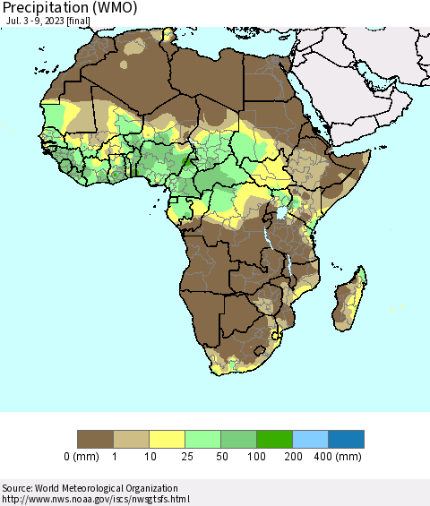 Africa Precipitation (WMO) Thematic Map For 7/3/2023 - 7/9/2023