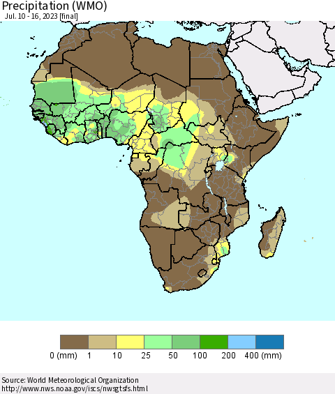 Africa Precipitation (WMO) Thematic Map For 7/10/2023 - 7/16/2023