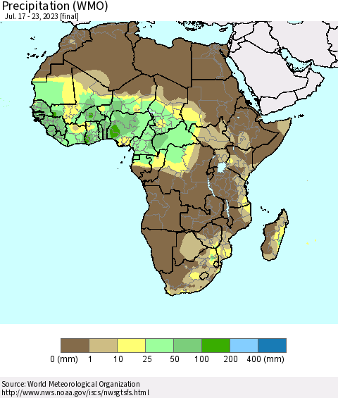 Africa Precipitation (WMO) Thematic Map For 7/17/2023 - 7/23/2023