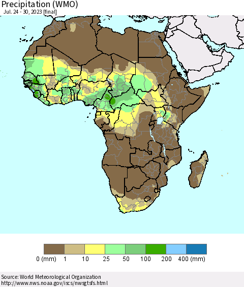 Africa Precipitation (WMO) Thematic Map For 7/24/2023 - 7/30/2023