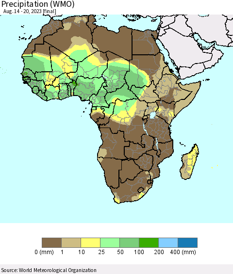 Africa Precipitation (WMO) Thematic Map For 8/14/2023 - 8/20/2023