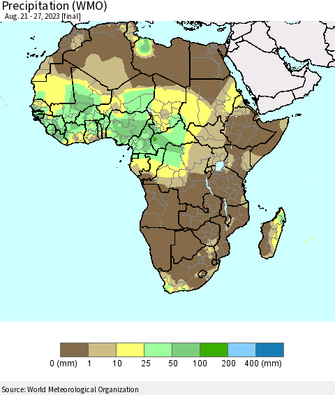 Africa Precipitation (WMO) Thematic Map For 8/21/2023 - 8/27/2023