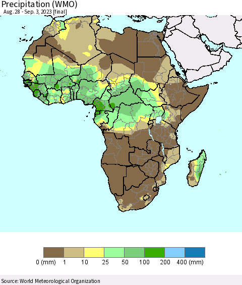 Africa Precipitation (WMO) Thematic Map For 8/28/2023 - 9/3/2023