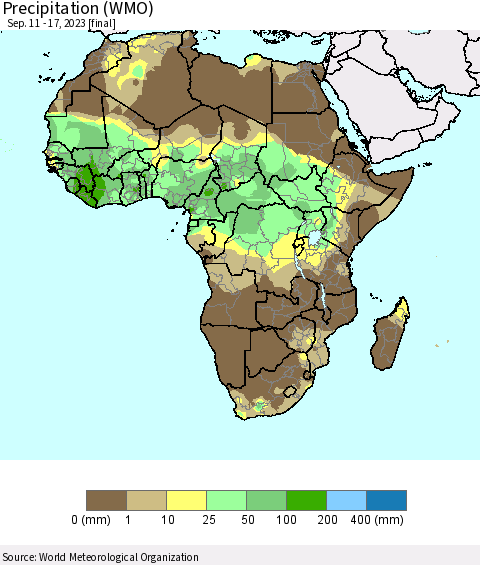 Africa Precipitation (WMO) Thematic Map For 9/11/2023 - 9/17/2023