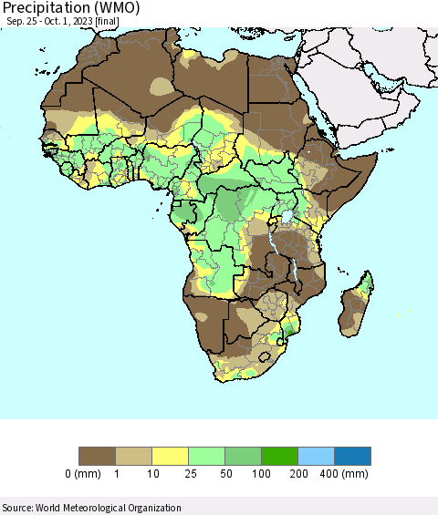 Africa Precipitation (WMO) Thematic Map For 9/25/2023 - 10/1/2023