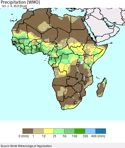 Africa Precipitation (WMO) Thematic Map For 10/2/2023 - 10/8/2023