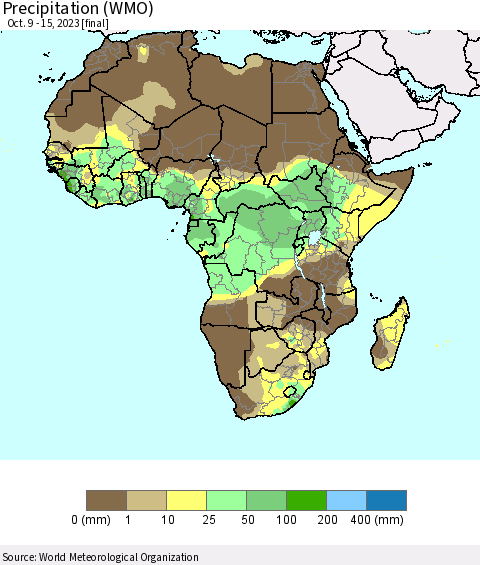 Africa Precipitation (WMO) Thematic Map For 10/9/2023 - 10/15/2023