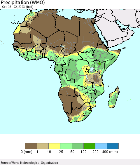 Africa Precipitation (WMO) Thematic Map For 10/16/2023 - 10/22/2023