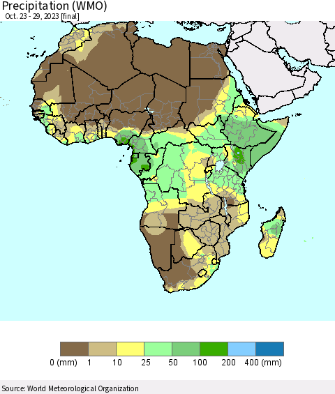 Africa Precipitation (WMO) Thematic Map For 10/23/2023 - 10/29/2023