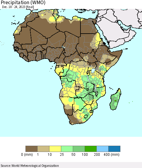 Africa Precipitation (WMO) Thematic Map For 12/18/2023 - 12/24/2023