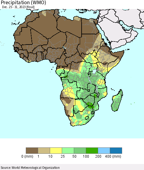 Africa Precipitation (WMO) Thematic Map For 12/25/2023 - 12/31/2023