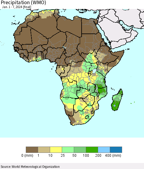 Africa Precipitation (WMO) Thematic Map For 1/1/2024 - 1/7/2024