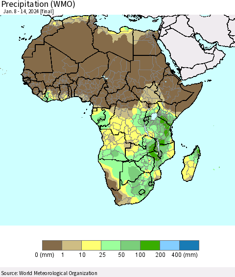 Africa Precipitation (WMO) Thematic Map For 1/8/2024 - 1/14/2024