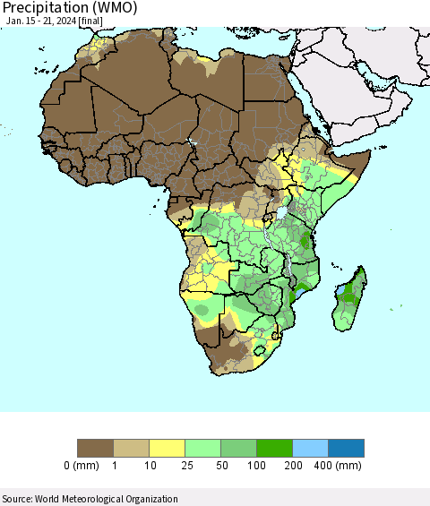 Africa Precipitation (WMO) Thematic Map For 1/15/2024 - 1/21/2024