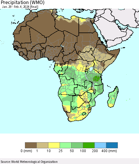 Africa Precipitation (WMO) Thematic Map For 1/29/2024 - 2/4/2024