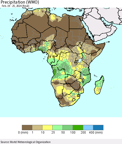 Africa Precipitation (WMO) Thematic Map For 2/19/2024 - 2/25/2024