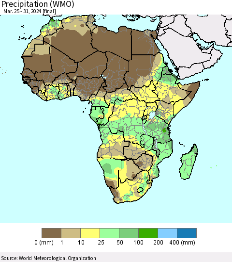 Africa Precipitation (WMO) Thematic Map For 3/25/2024 - 3/31/2024